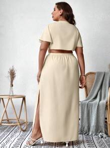 SHEIN VCAY Plus Knot Front Cut Out Split Thigh Summer Dress - Apricot - View 2