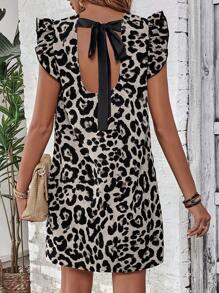 SHEIN LUNE Đầm Lộ Lưng Xù Buộc lại In hoa Báo Giải trí - Nhiều màu - Xem 1