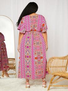 SHEIN CURVE+ Đầm Plus Size Trọn gói Tách cao Thắt lưng Bộ lạc Boho - Nhiều màu - Xem 2