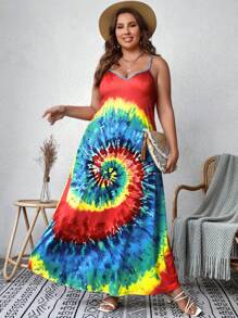 SHEIN VCAY Plus Tie Dye Cami Dress - Multicolor - View 3