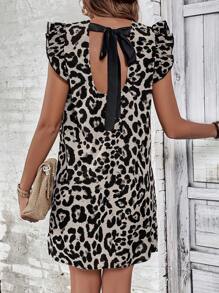 SHEIN LUNE Đầm Lộ Lưng Xù Buộc lại In hoa Báo Giải trí - Nhiều màu - Xem 4