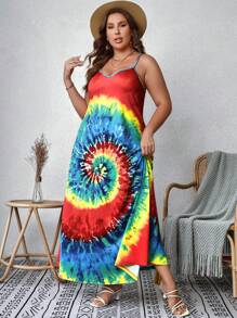 SHEIN VCAY Plus Tie Dye Cami Dress - Multicolor - View 5