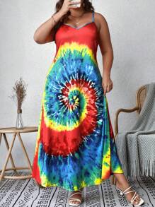 SHEIN VCAY Plus Tie Dye Cami Dress - Multicolor - View 1