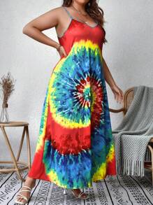 SHEIN VCAY Plus Tie Dye Cami Dress - Multicolor - View 6