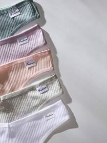 Shein Underwear&Sleepwear Basics 5 paquetes de tangas de punto acanalado con detalles de parches con letras sexy