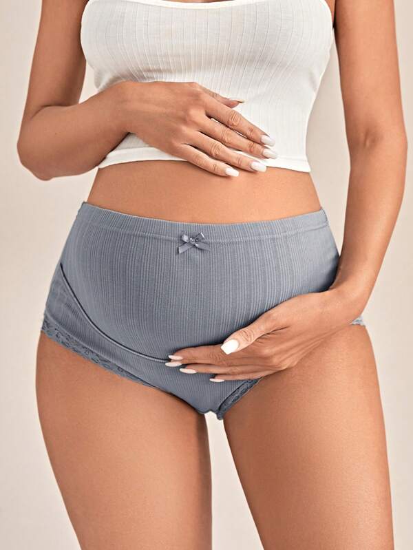 SHEIN Maternity Rib Lace Trim Panty Lingerie For Mother