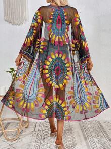 Swim Vcay Allover Print Open Front Kimono - Multicolor - View 2