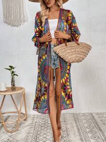 Swim Vcay Allover Print Open Front Kimono - Multicolor - View 3