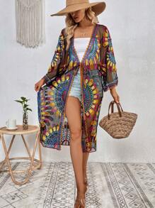 Swim Vcay Allover Print Open Front Kimono - Multicolor - View 4