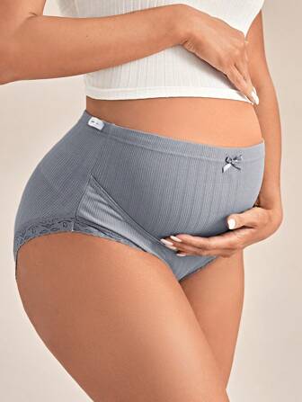 Moonlight & Mama Maternity Rib Lace Trim Panty Lingerie For Mother