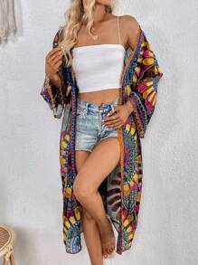 Swim Vcay Allover Print Open Front Kimono - Multicolor - View 5