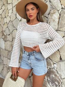 EURMUSE Hollow Out Cover Up Top Without Bra, For Summer Beach Vacation - White - View 4