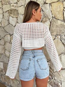 EURMUSE Hollow Out Cover Up Top Without Bra, For Summer Beach Vacation - White - View 5