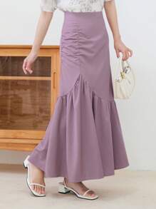 DAZY Falda unicolor fruncido bajo con fruncido