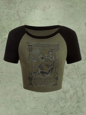 Maglietta con grafica farfalla color block