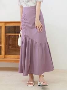 DAZY Falda unicolor fruncido bajo con fruncido