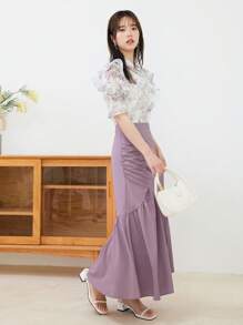 DAZY Falda unicolor fruncido bajo con fruncido