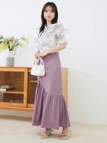 DAZY Falda unicolor fruncido bajo con fruncido