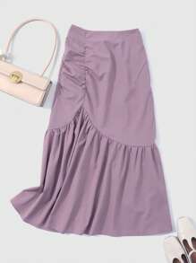 DAZY Falda unicolor fruncido bajo con fruncido