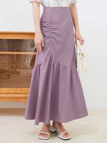 DAZY Falda unicolor fruncido bajo con fruncido