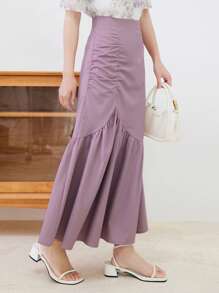 DAZY Falda unicolor fruncido bajo con fruncido