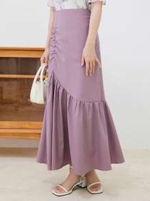 DAZY Falda unicolor fruncido bajo con fruncido