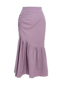 DAZY Falda unicolor fruncido bajo con fruncido