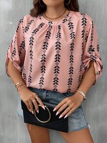 SHEIN Clasi 大碼幾何印花捲邊袖襯衫 - 彩色 - 查看 3