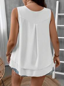 SHEIN LUNE Plus Solid V Neck Blouse - White - View 2