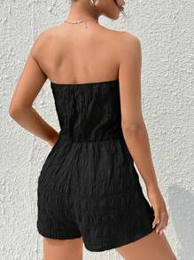 SHEIN EZwear Solid Tube Romper Without Belt - Black - View 2