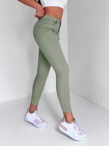 RueChic 净色七分紧身牛仔裤 - 綠色 - 查看 1