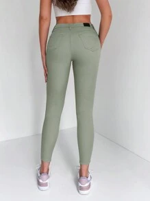 RueChic 净色七分紧身牛仔裤 - 綠色 - 查看 2
