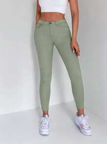 RueChic 净色七分紧身牛仔裤 - 綠色 - 查看 5