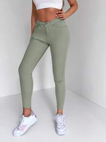 RueChic 净色七分紧身牛仔裤 - 綠色 - 查看 6