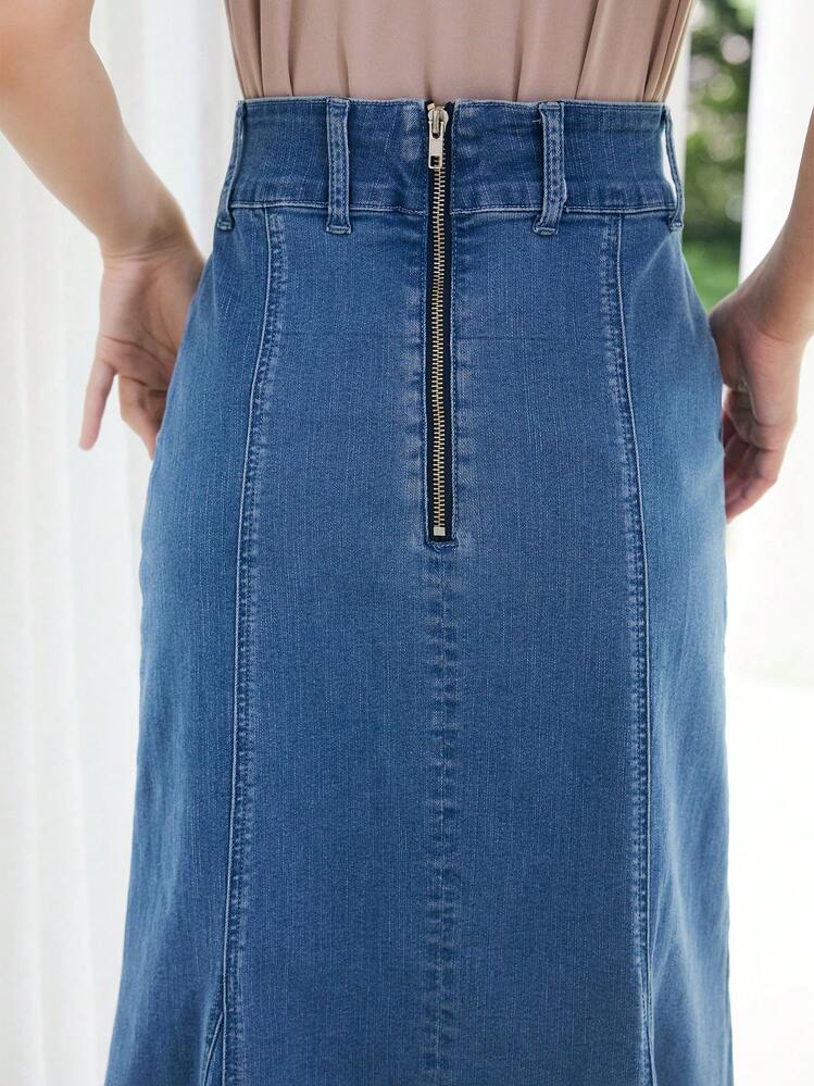 DAZY Mermaid Hem Denim Skirt - Medium Wash - View 2