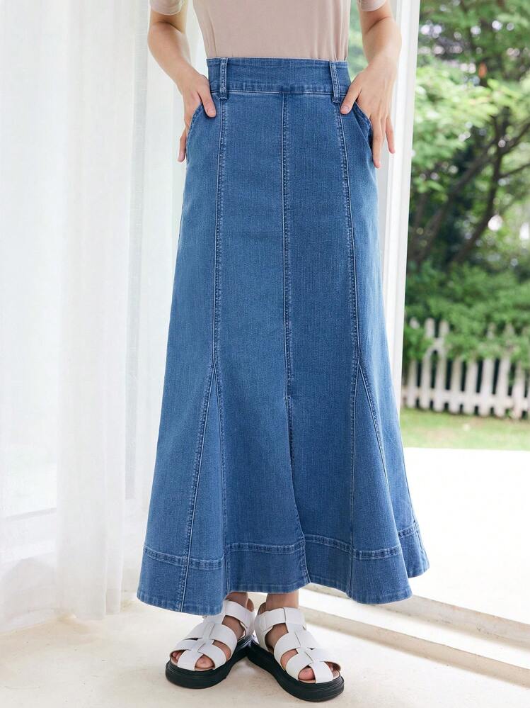 DAZY Mermaid Hem Denim Skirt - Medium Wash - View 3