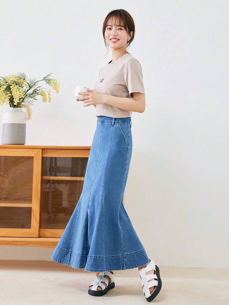 DAZY Mermaid Hem Denim Skirt - Medium Wash - View 7