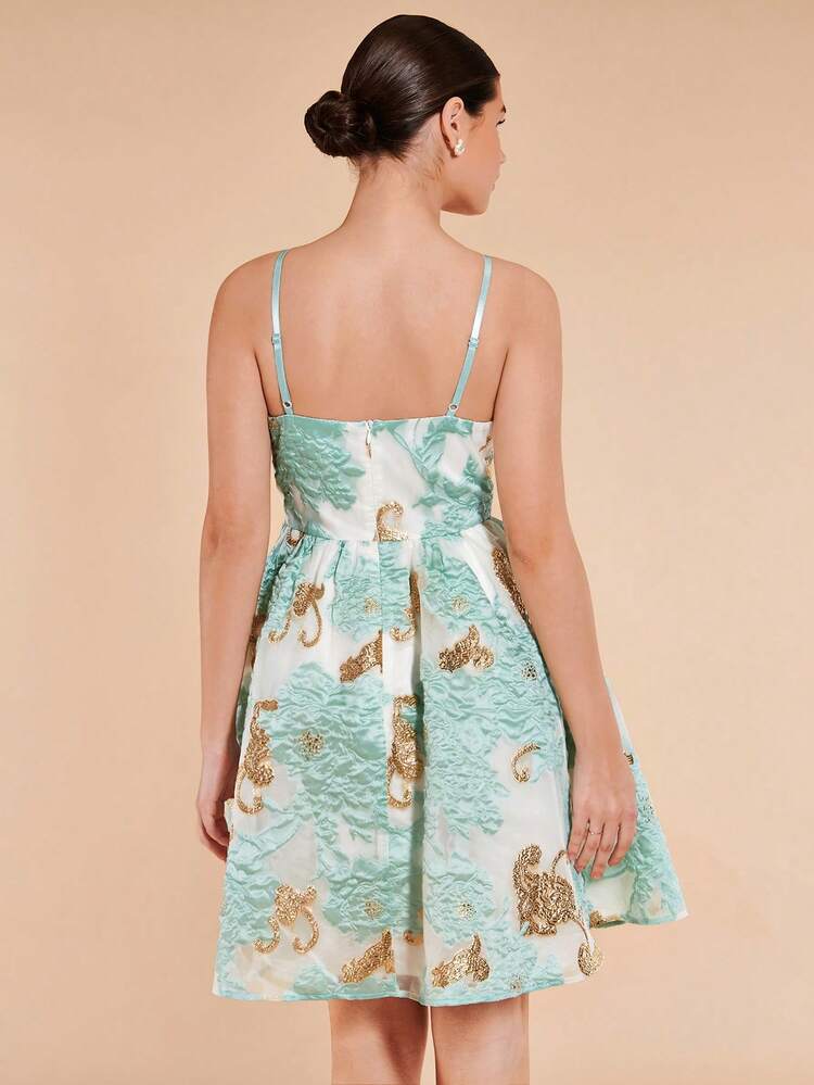 Floral Jacquard Bow Front Cami Bridesmaid Dress