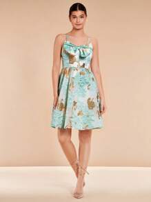 SHEIN Belle Floral Jacquard Bow Front Cami Bridesmaid Dress