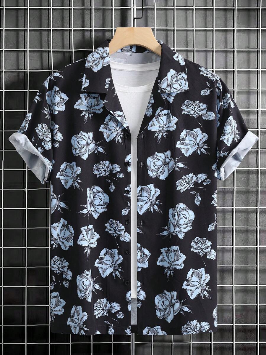 Manfinity Homme 男士大码印花襯衫不帶T恤 - 黑色 - 查看 1