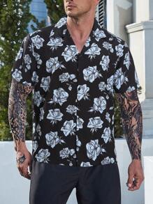 Manfinity Homme 男士大码印花襯衫不帶T恤 - 黑色 - 查看 3