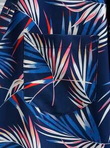 Manfinity Chillmode 男士滿版植物印花襯衫 - 藍色 - 查看 3