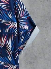 Manfinity Chillmode 男士滿版植物印花襯衫 - 藍色 - 查看 4