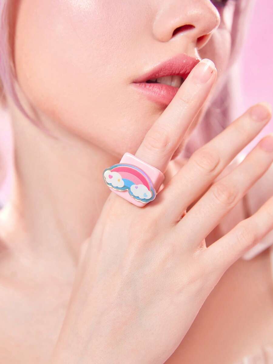 ROMWE Kawaii 1 Vòng Đồ Họa Cầu Vồng Hoạt Hình Acrylic Dễ Thương Cho Phụ Nữ Để Trang Trí Hàng Ngày - Nhiều màu - Xem 1