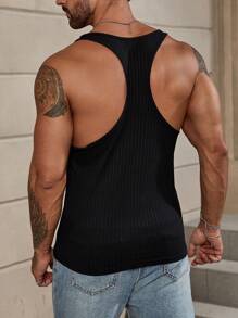 Manfinity Homme Men Solid Ribbed Knit Tank Top Sleeveless Plain Black Tank Top - Black - View 5