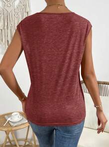 SHEIN LUNE 素色V領蝙蝠袖T恤 - 酒紅色 - 查看 2