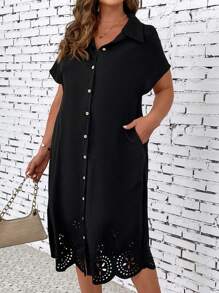 Celure 大碼鏤空蝙蝠袖襯衫洋裝