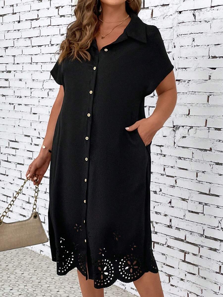 Celure 大碼鏤空蝙蝠袖襯衫洋裝