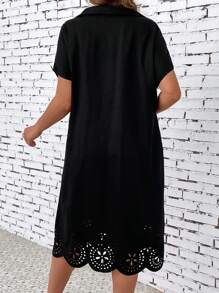 Celure 大碼鏤空蝙蝠袖襯衫洋裝