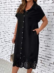 Celure 大碼鏤空蝙蝠袖襯衫洋裝